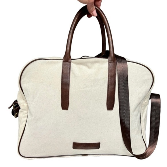 John Varvatos Handbags - John Varvatos Beige Canvas Crossbody Messenger Large Travel Bag